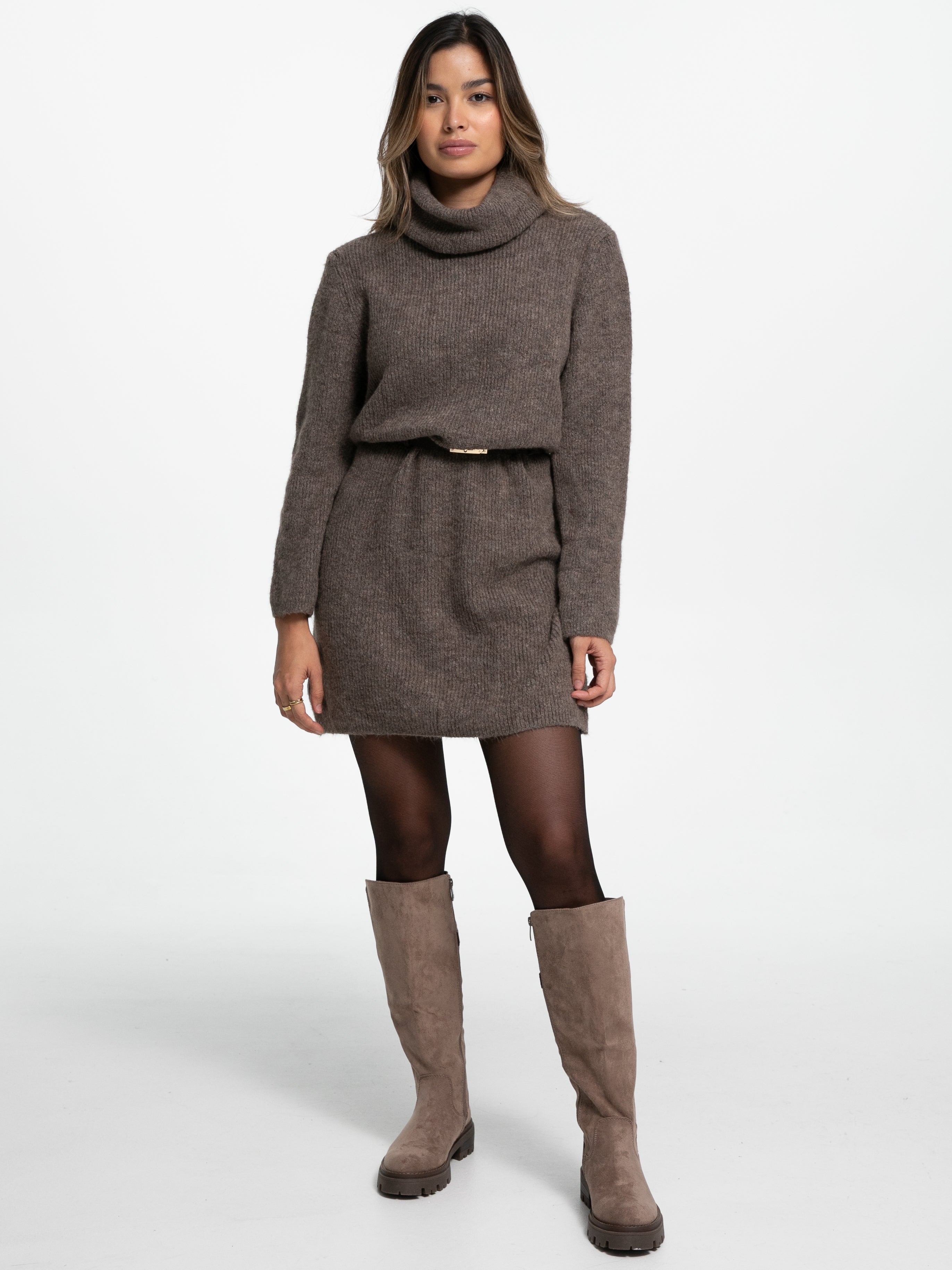 Rollkragen-Strickkleid 