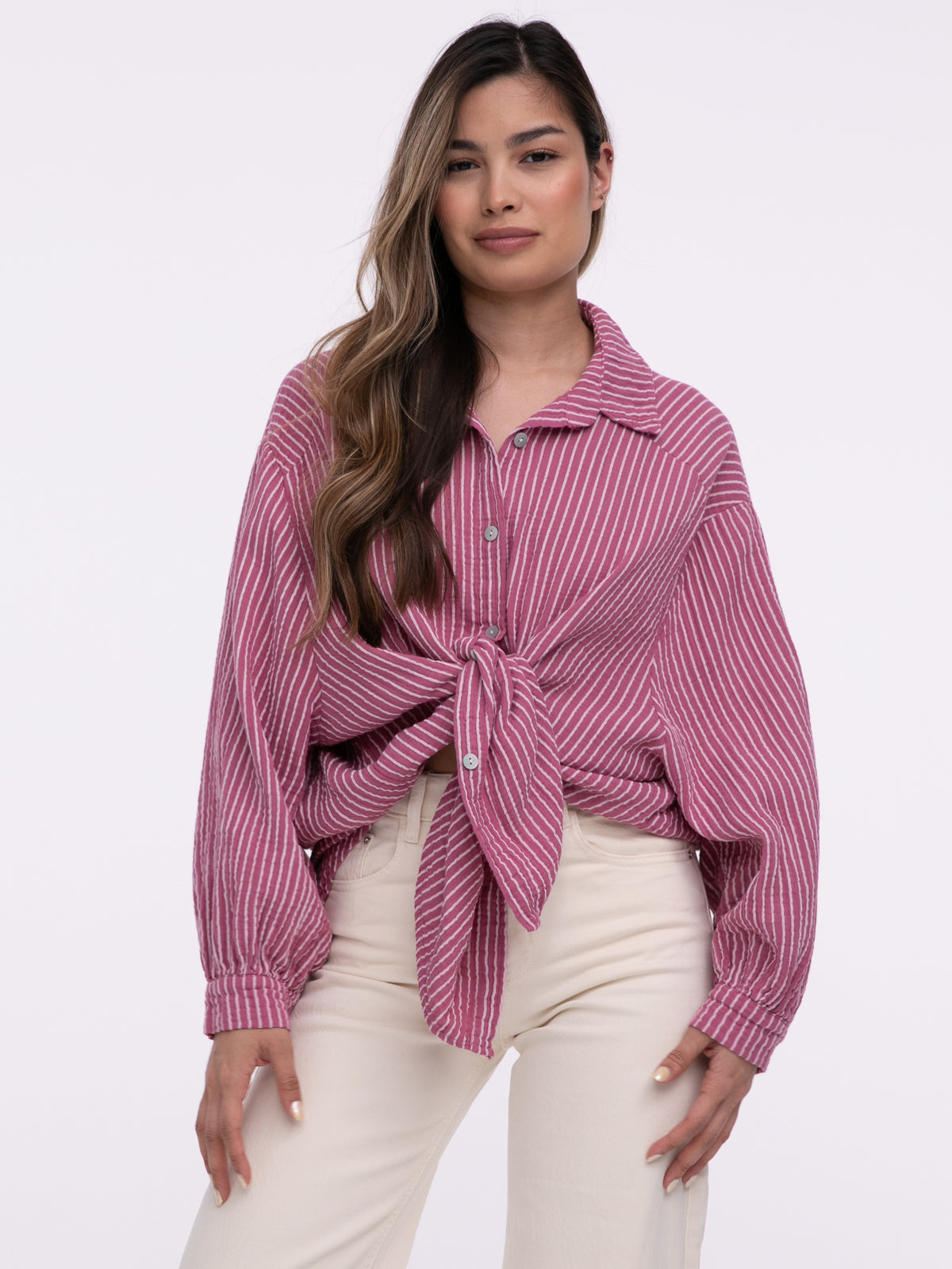 Musselin-Bluse "Stripes" in Berry