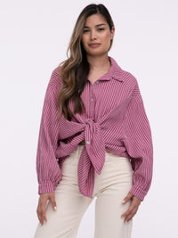 Musselin-Bluse "Stripes" in Berry