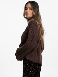 Rollkragen-Strickpullover mit Zopfmuster "Sofie" in Braun