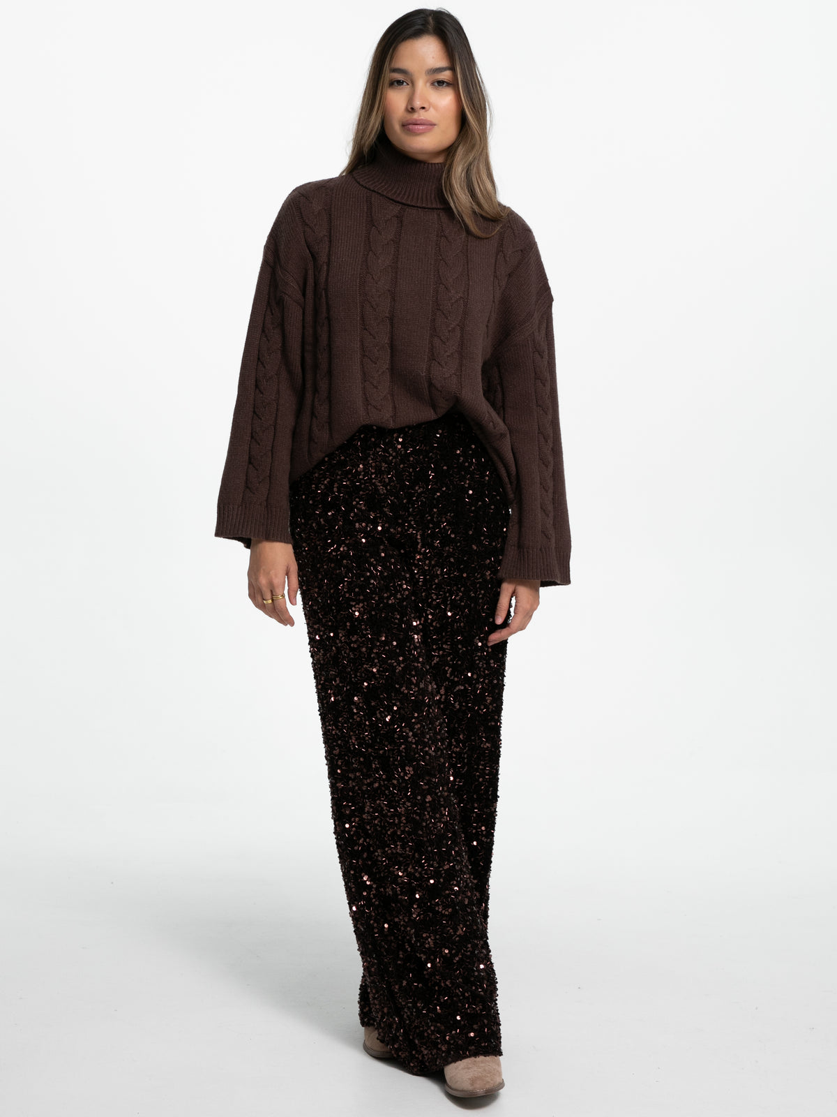 Pailletten Hose "Glitter" in Braun