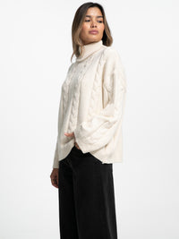 Rollkragen-Strickpullover mit Zopfmuster "Sofie" in Creme