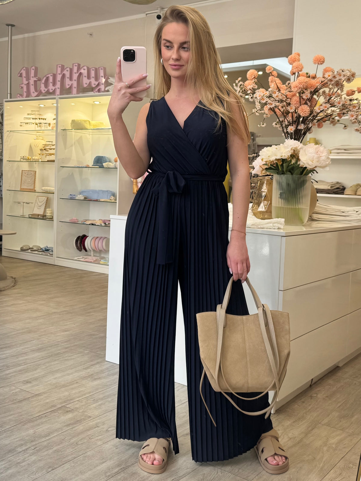 Plissee-Overall "Yuna" in Duark Blue