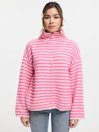Strickjacke mit Zipper "Vika" in Pink/Rosa gestreift