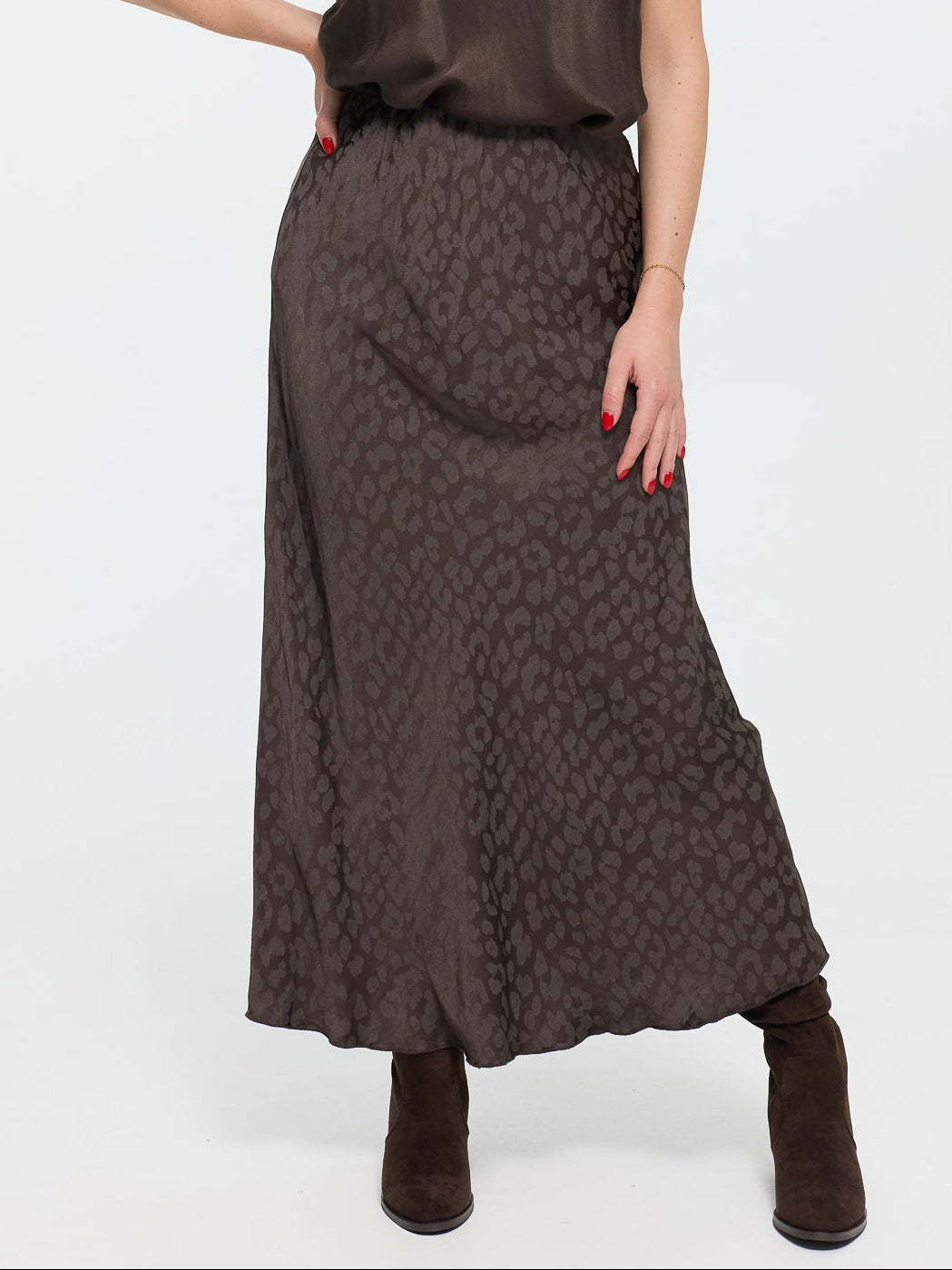 Satin-Rock „Carmen Long“ in Brown Leo