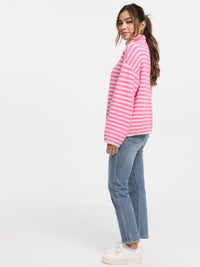 Strickjacke mit Zipper "Vika" in Pink/Rosa gestreift