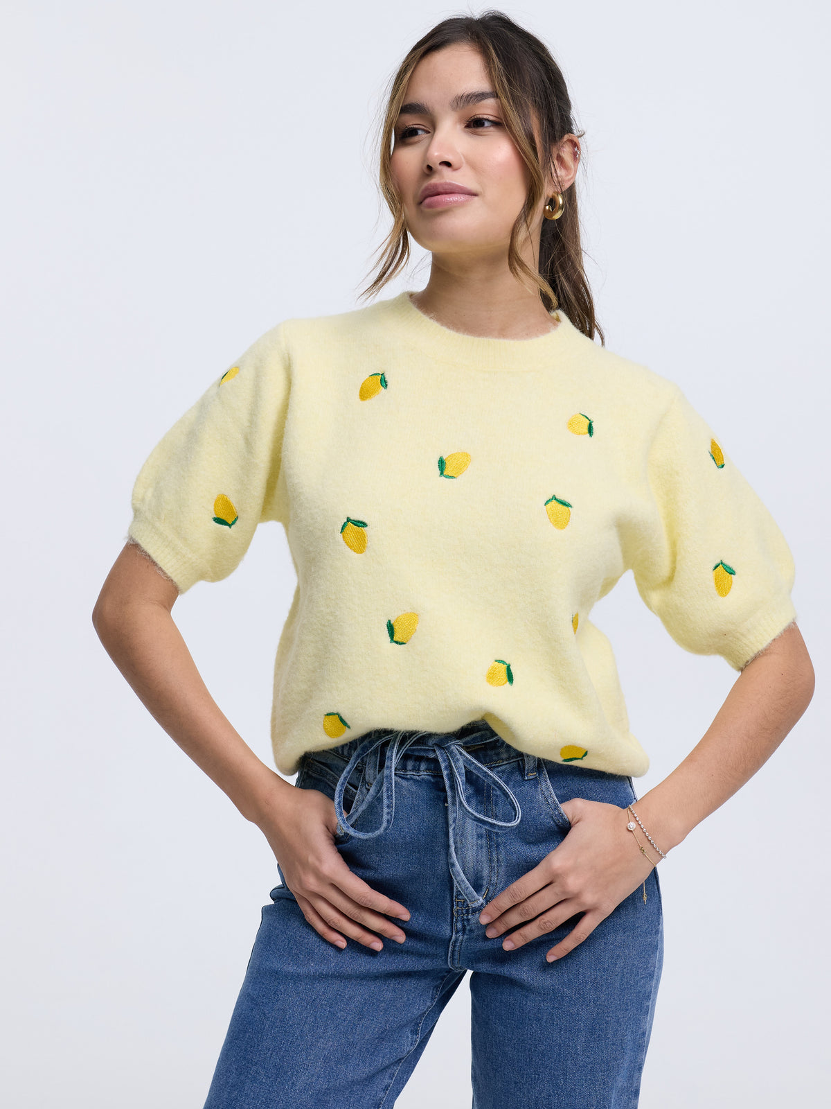 Kurzarm-Strickpullover "Lemonade" in Gelb