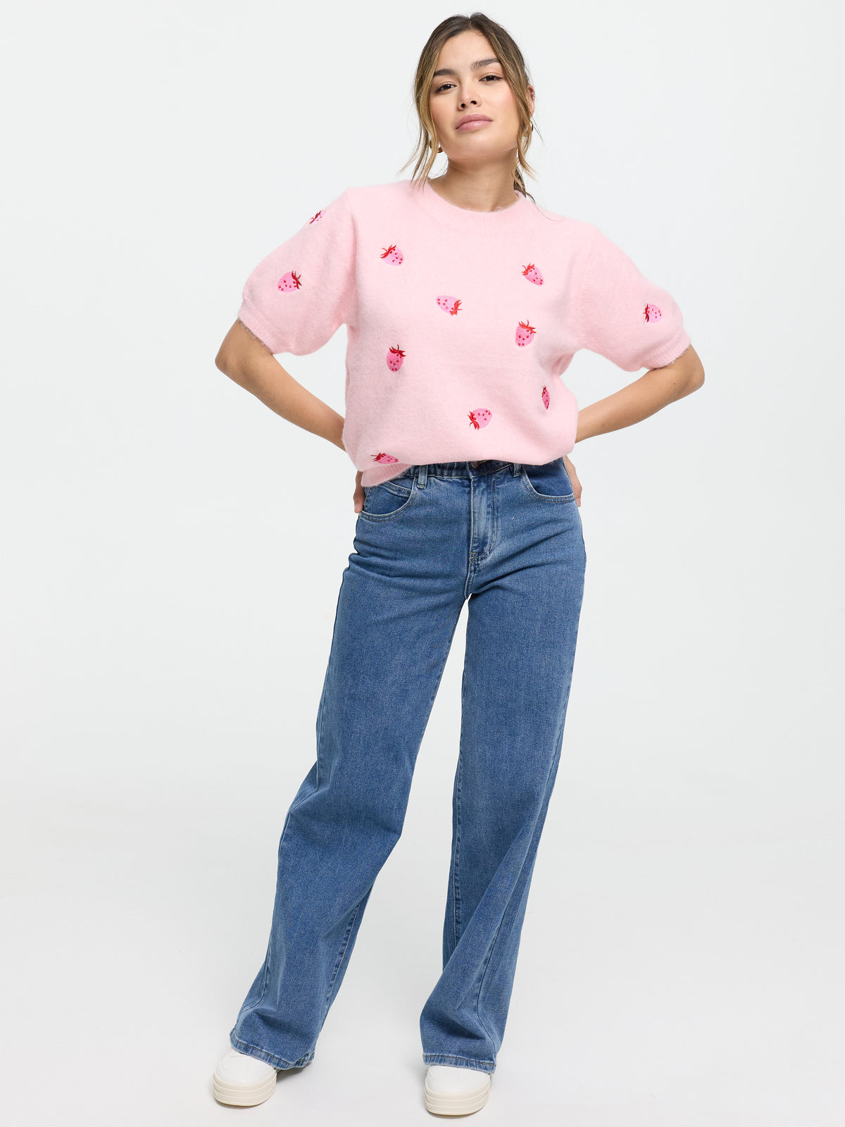 Kurzarm-Strickpullover "Strawberry" in Rosa