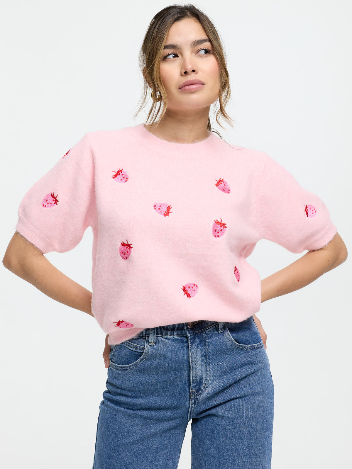 Kurzarm-Strickpullover "Strawberry" in Rosa