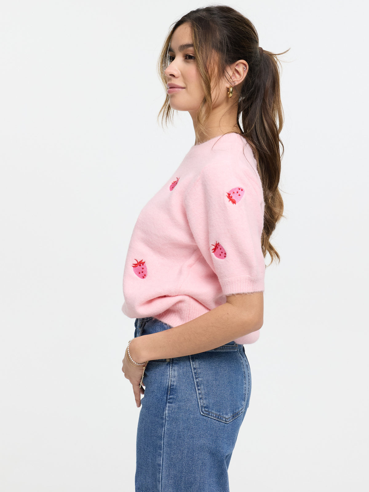 Kurzarm-Strickpullover "Strawberry" in Rosa