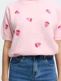 Kurzarm-Strickpullover "Strawberry" in Rosa