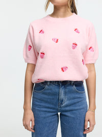 Kurzarm-Strickpullover "Strawberry" in Rosa