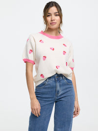 Kurzarm-Strickpullover "Strawberry" in Beige