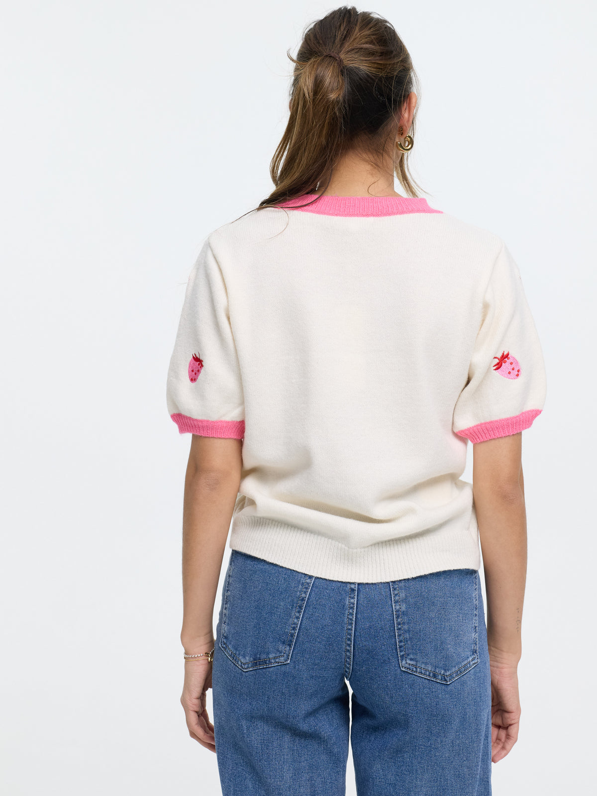 Kurzarm-Strickpullover "Strawberry" in Beige