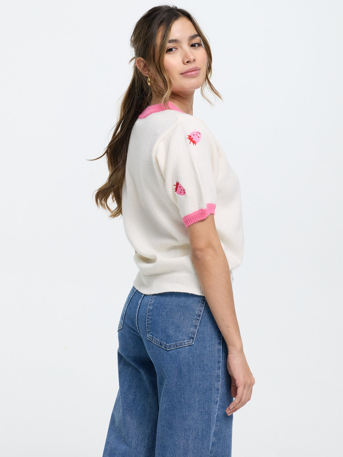 Kurzarm-Strickpullover "Strawberry" in Beige