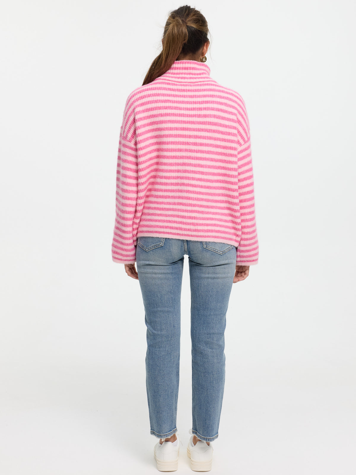 Strickjacke mit Zipper "Vika" in Pink/Rosa gestreift