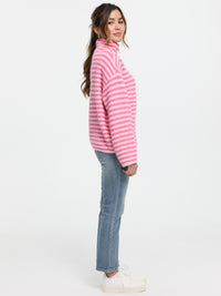 Strickjacke mit Zipper "Vika" in Pink/Rosa gestreift