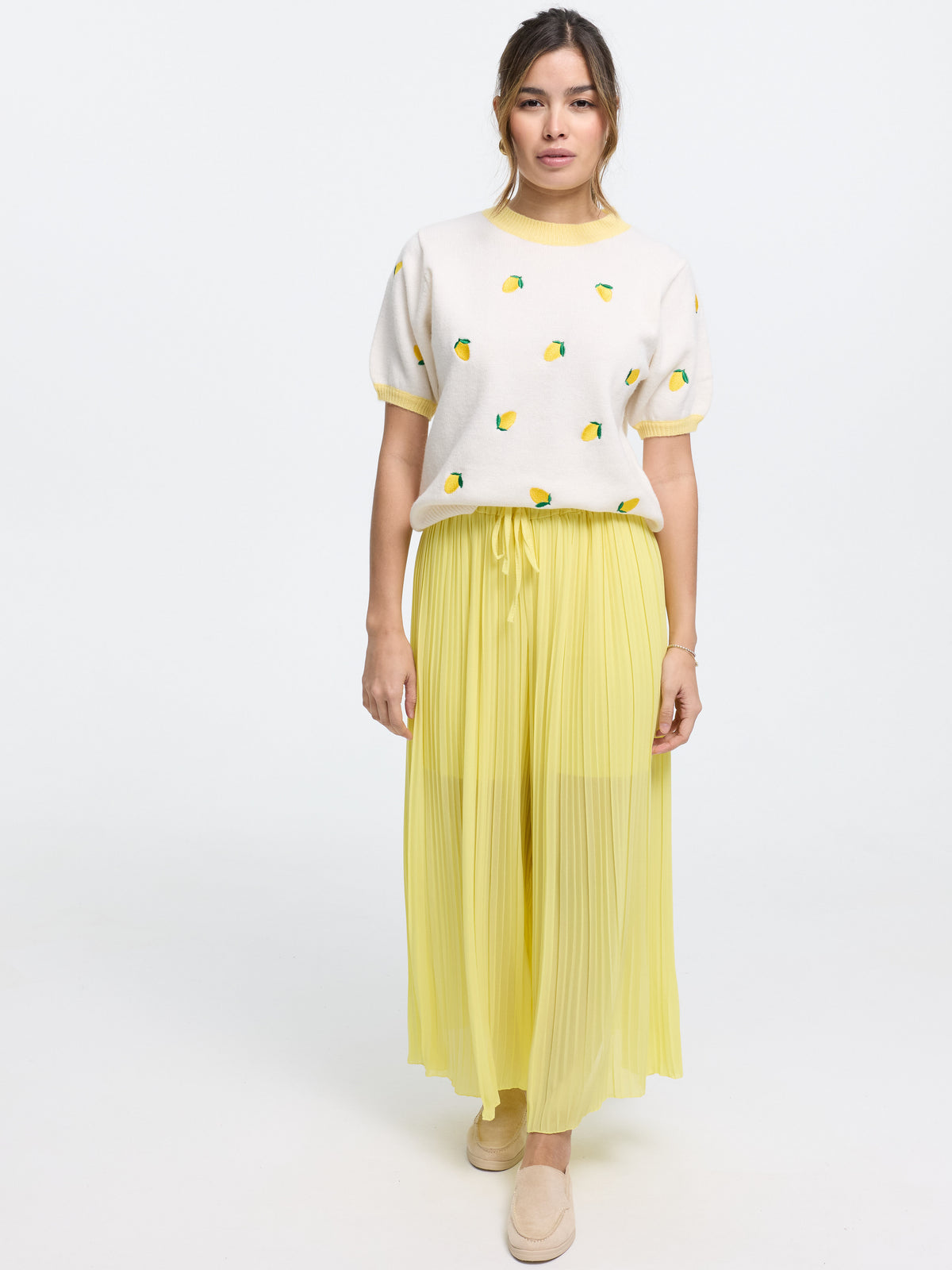 Kurzarm-Strickpullover "Lemonade" in Beige