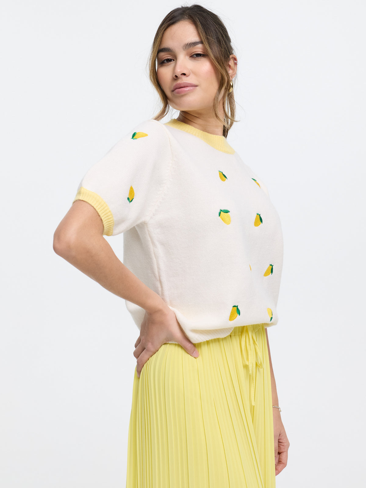 Kurzarm-Strickpullover "Lemonade" in Beige