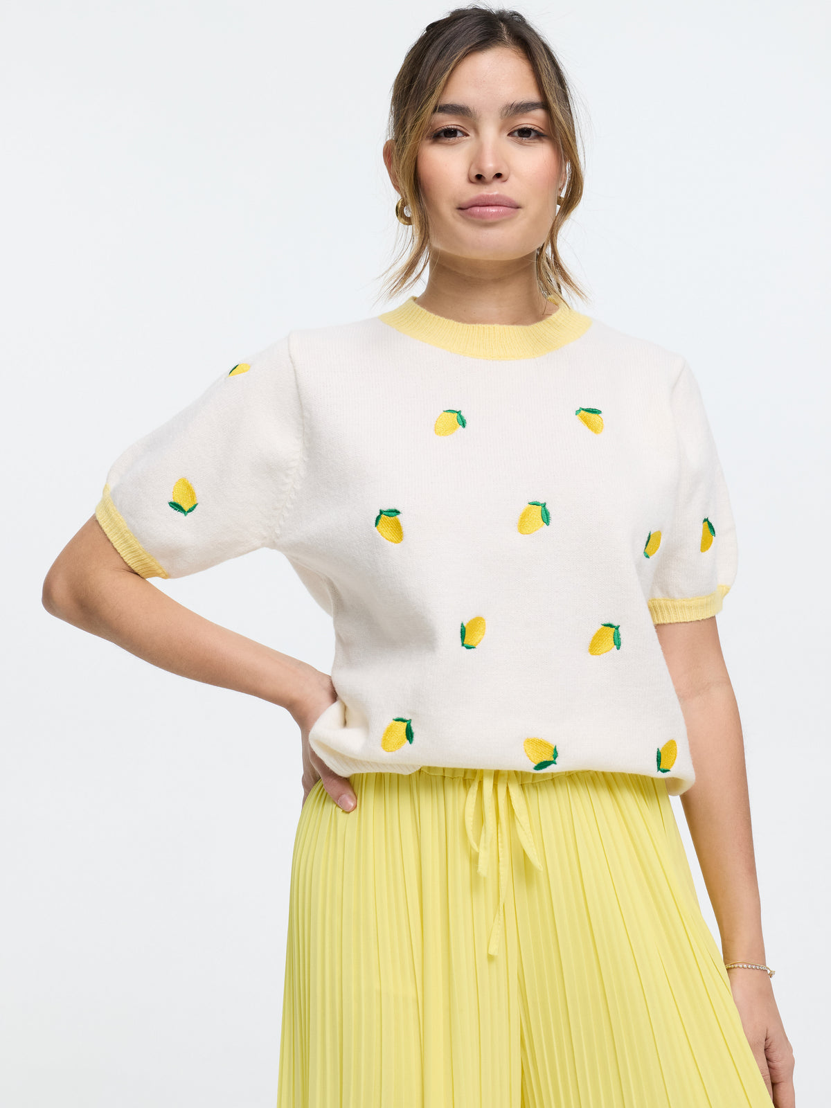 Kurzarm-Strickpullover "Lemonade" in Beige