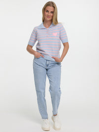 Strickpolo-Shirt "Mathilda" in Rosa/Blau