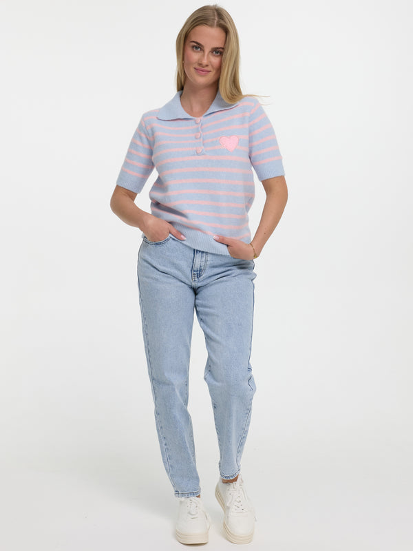 Strickpolo-Shirt "Mathilda" in Rosa/Blau