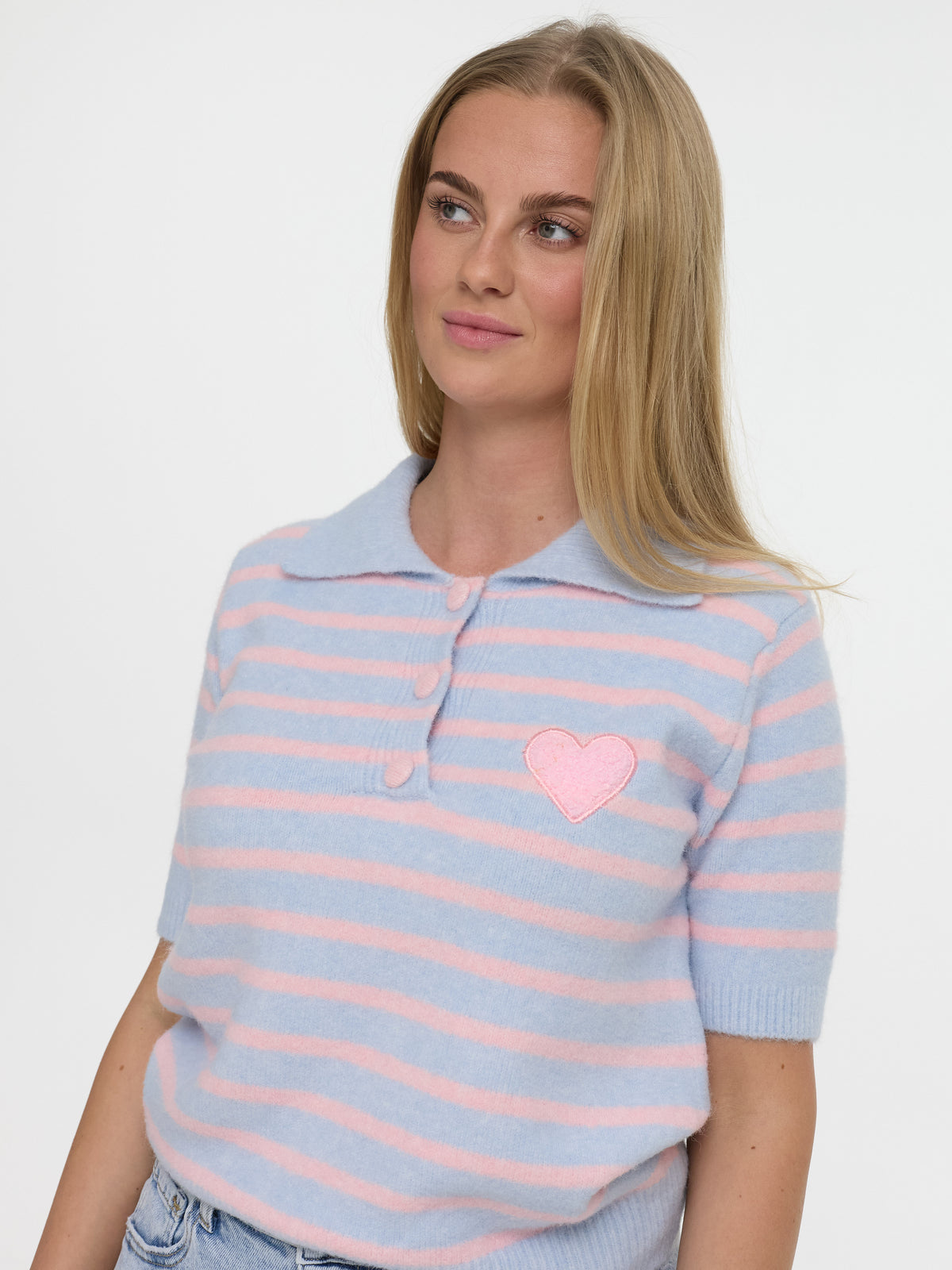 Strickpolo-Shirt "Mathilda" in Rosa/Blau