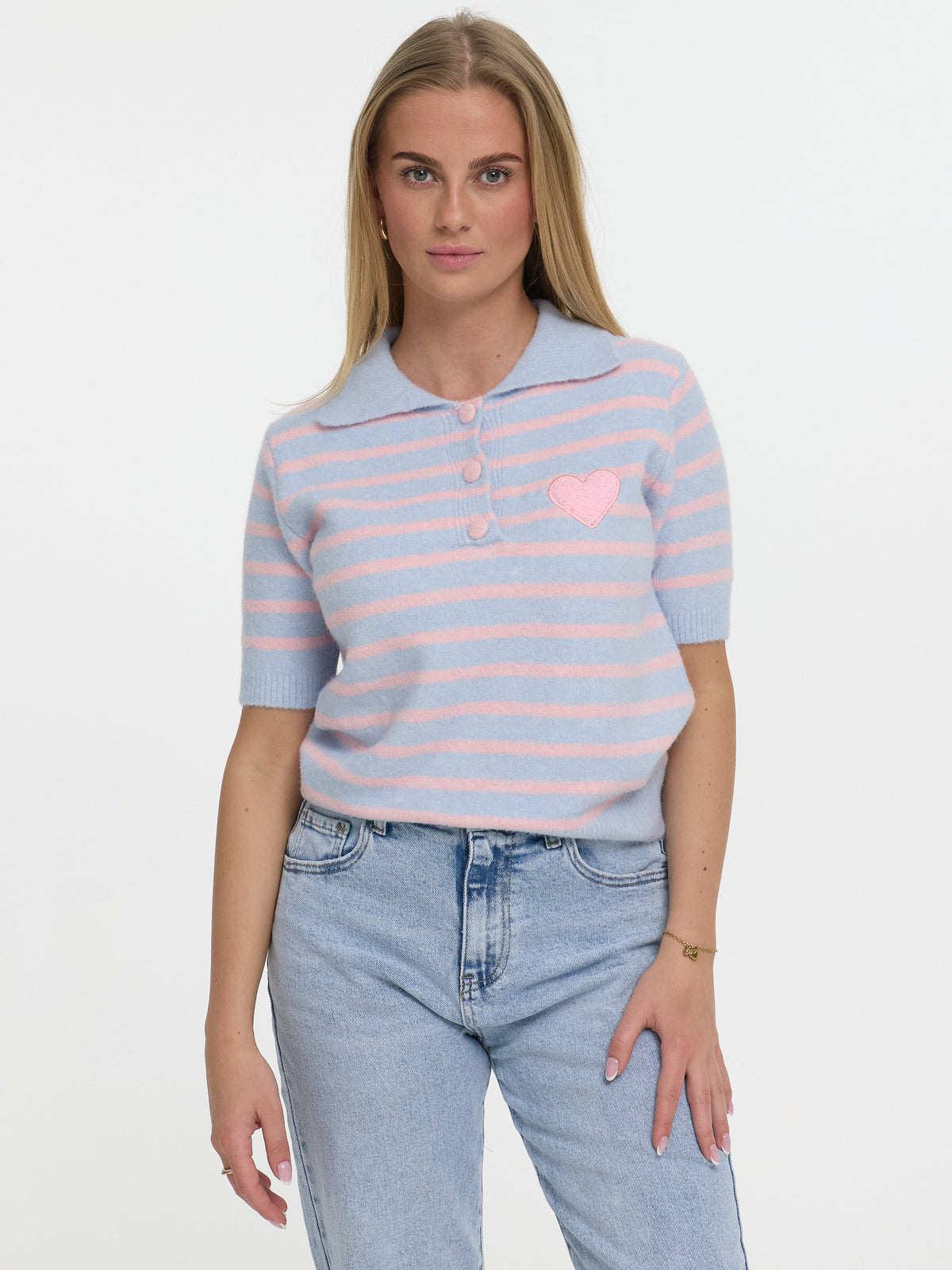 Strickpolo-Shirt "Mathilda" in Rosa/Blau