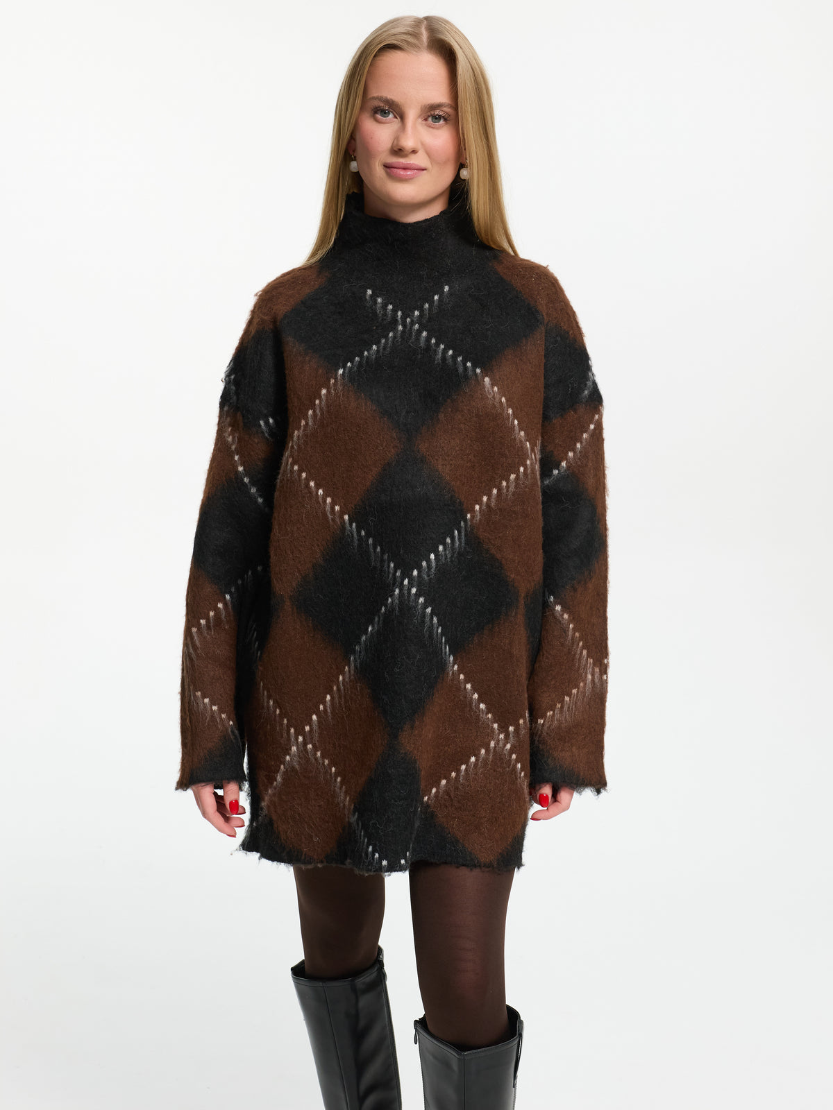 Longpullover "Beatrice" in Schwarz/Braun