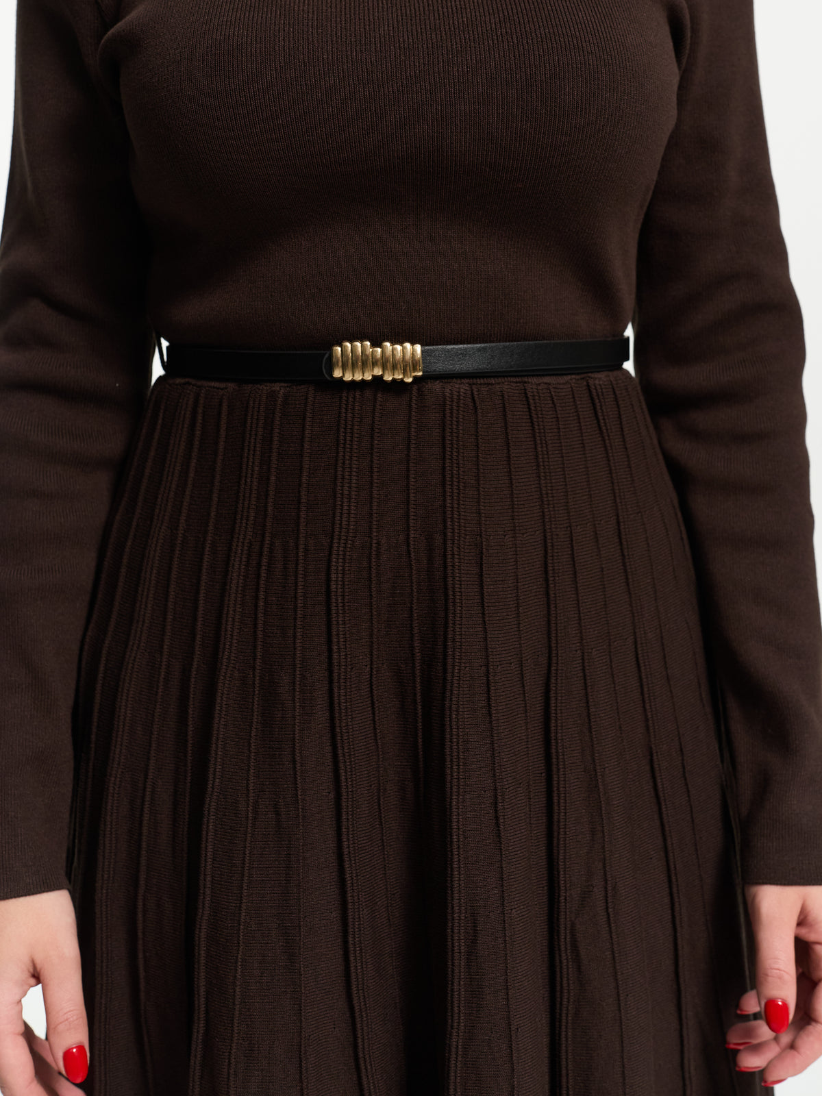 Langes Plissiertes Kleid "Kim" in Braun