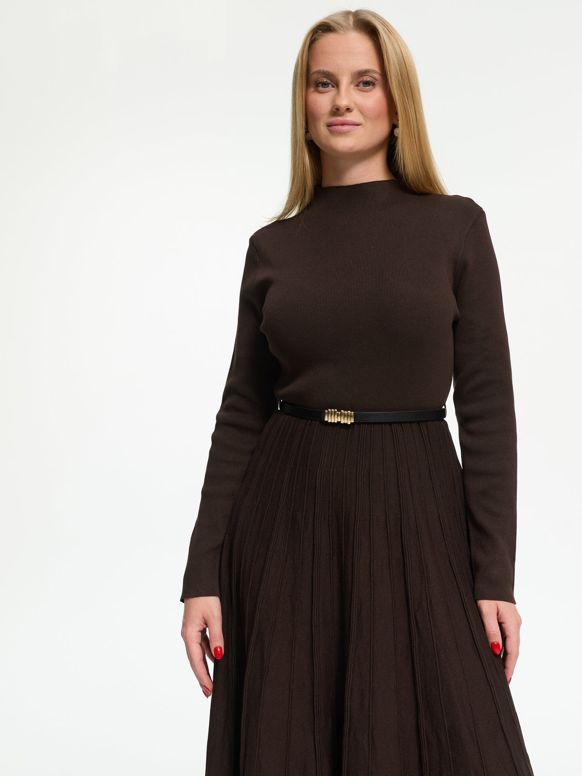 Langes Plissiertes Kleid "Kim" in Braun