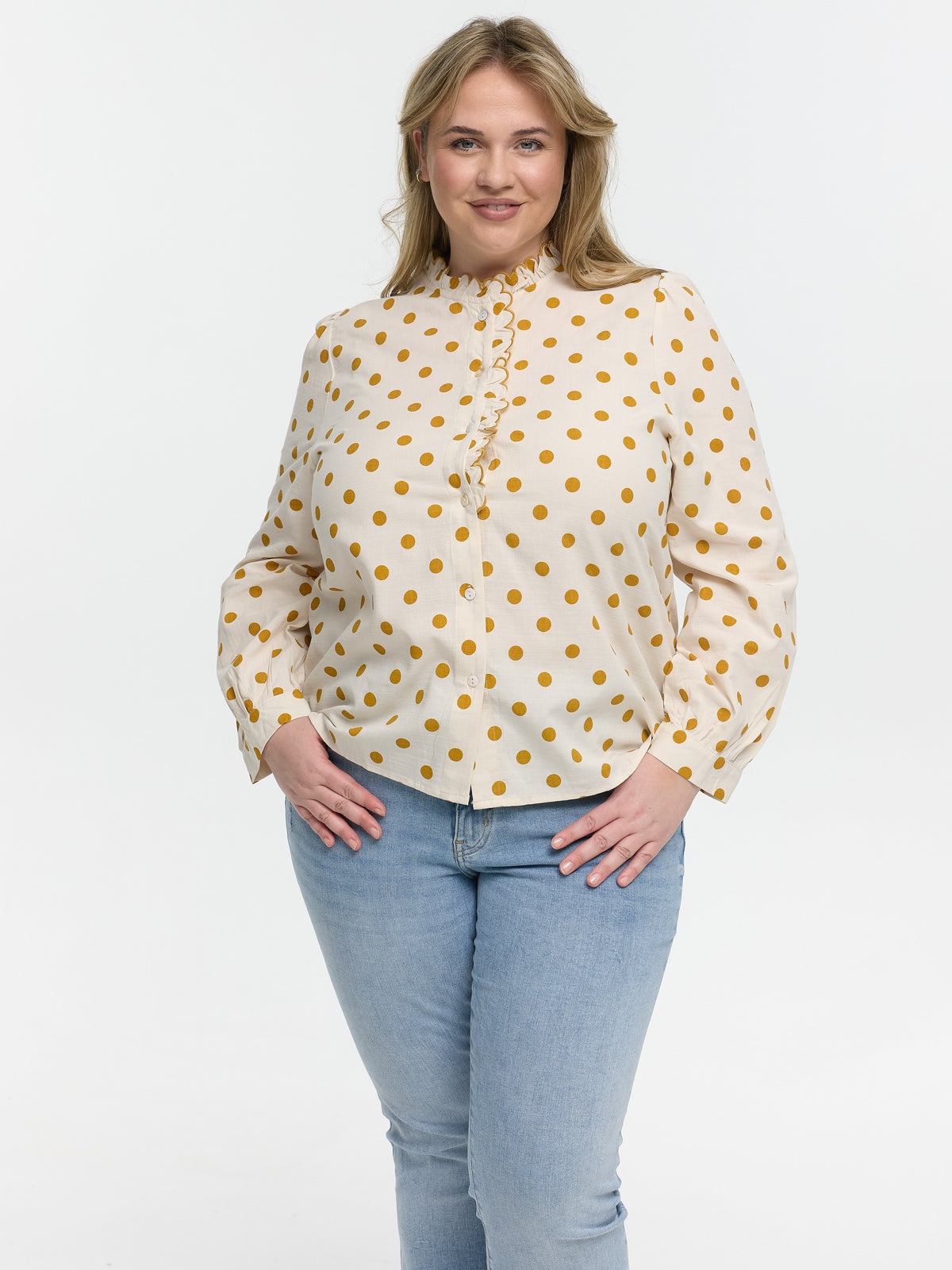 Curvy Bluse "Neyla" in Creme mit goldenen Punkten