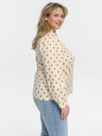 Curvy Bluse "Neyla" in Creme mit goldenen Punkten