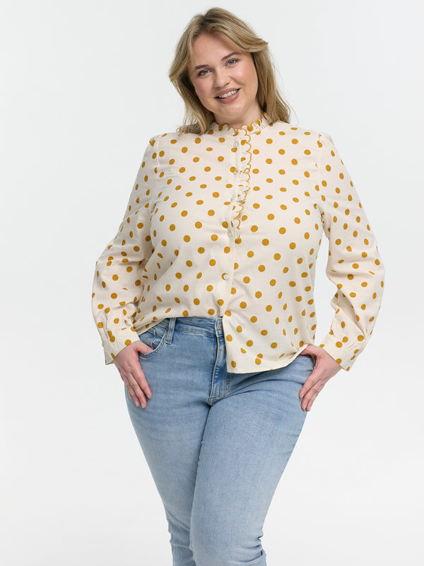 Curvy Bluse "Neyla" in Creme mit goldenen Punkten