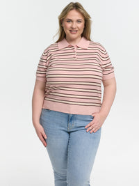 Curvy Strick-Poloshirt "Petunia" in Rosa/Creme