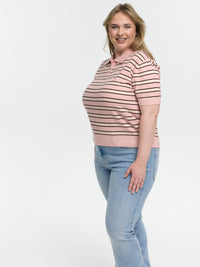 Curvy Strick-Poloshirt "Petunia" in Rosa/Creme