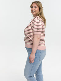 Curvy Strick-Poloshirt "Petunia" in Rosa/Creme
