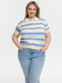 Strick-Poloshirt "Kamilla" in Blau/Creme