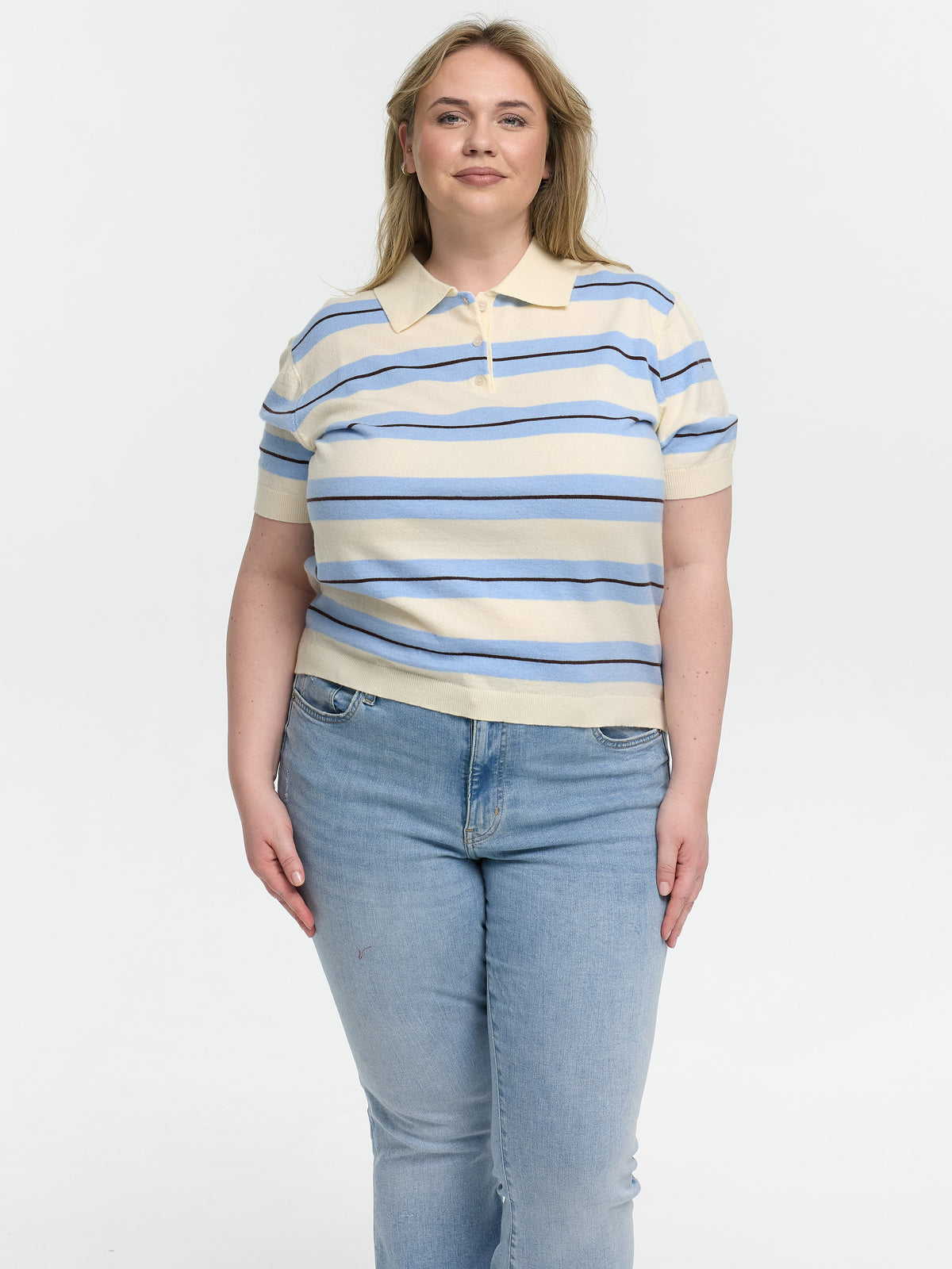 Strick-Poloshirt "Kamilla" in Blau/Creme