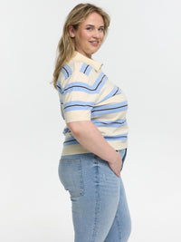 Strick-Poloshirt "Kamilla" in Blau/Creme