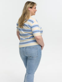 Strick-Poloshirt "Kamilla" in Blau/Creme