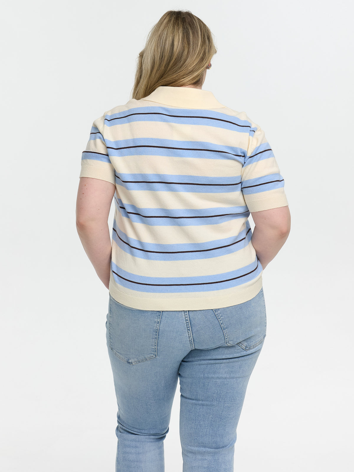 Strick-Poloshirt "Kamilla" in Blau/Creme