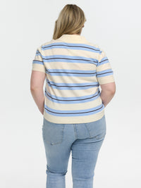 Strick-Poloshirt "Kamilla" in Blau/Creme