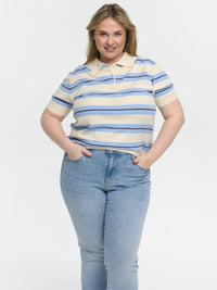 Strick-Poloshirt "Kamilla" in Blau/Creme