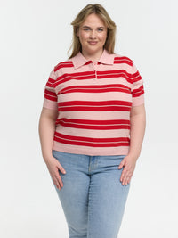 Curvy Strick-Poloshirt "Kamilla" in Rosa/Rot