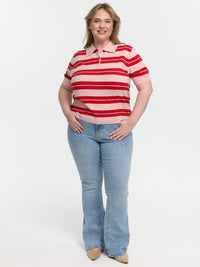 Curvy Strick-Poloshirt "Kamilla" in Rosa/Rot