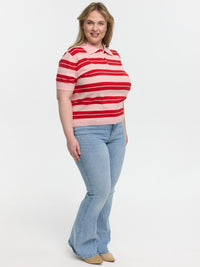 Curvy Strick-Poloshirt "Kamilla" in Rosa/Rot