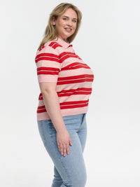 Curvy Strick-Poloshirt "Kamilla" in Rosa/Rot