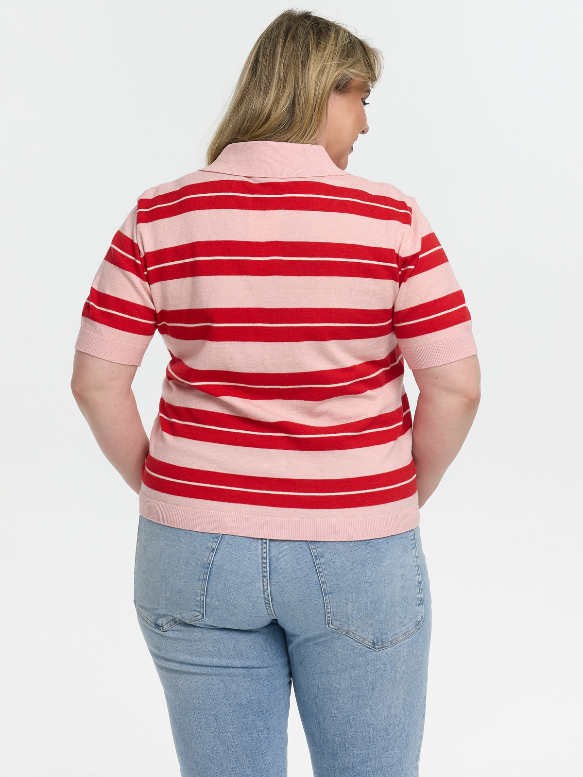 Curvy Strick-Poloshirt "Kamilla" in Rosa/Rot