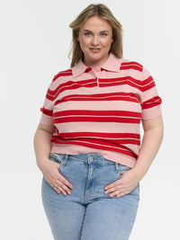 Curvy Strick-Poloshirt "Kamilla" in Rosa/Rot